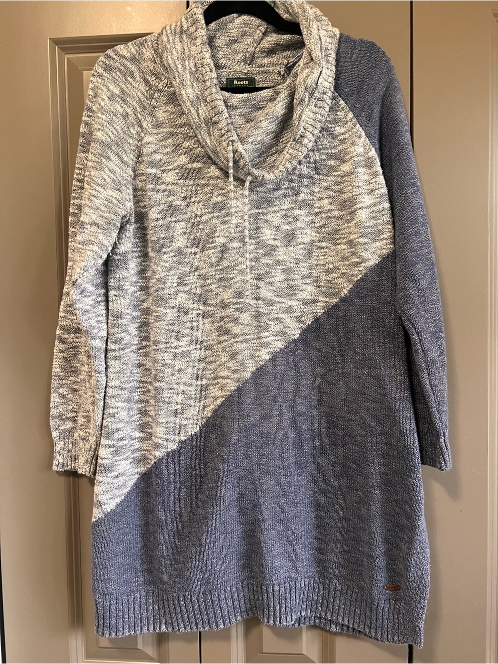 Roots Two-Tone Cowl Neck Sweater - Heather Gray & Navy